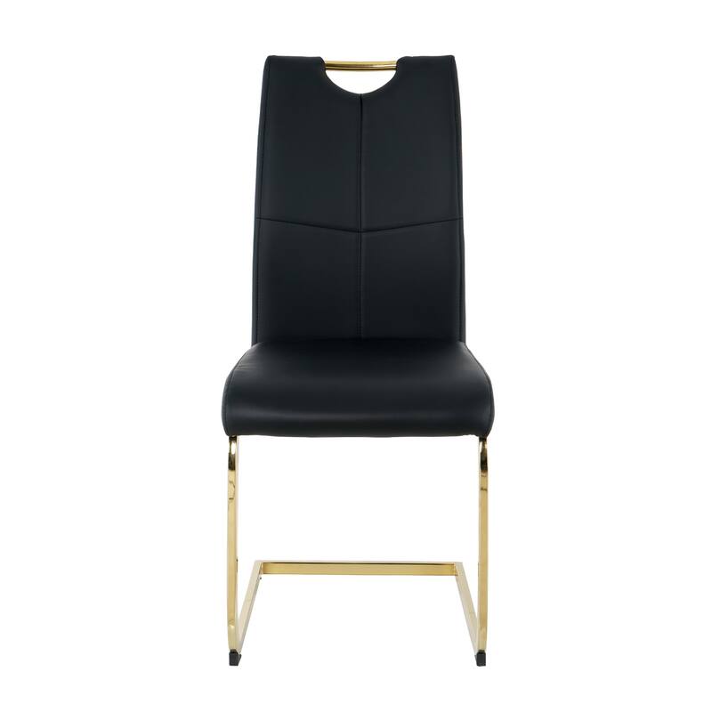 Set of 4 Modern Faux Leather Padded Seat Dining Chairs with gold Metal Legs