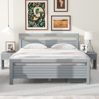 Gray Queen Headboard Platform Storage Bed with 2 Bedside