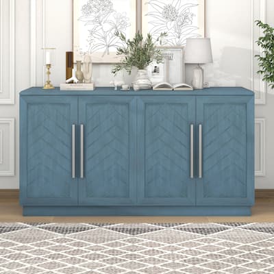 Sideboard with 4 Doors Large Storage Space Buffet Cabinet with Adjustable Shelves and Silver Handles for Kitchen, Dining Room