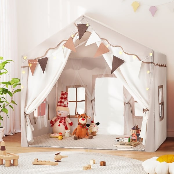 slide 2 of 30, EROMMY Kids Tent Playhouse with LED Star Lights and Padded Mat, Large Indoor Toddler Tent for Boys and Girls. Beige