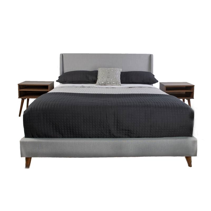 Queen Size Polyester Upholstered Platform Bed Set with Includes 2 Nightstands - Light Gray1