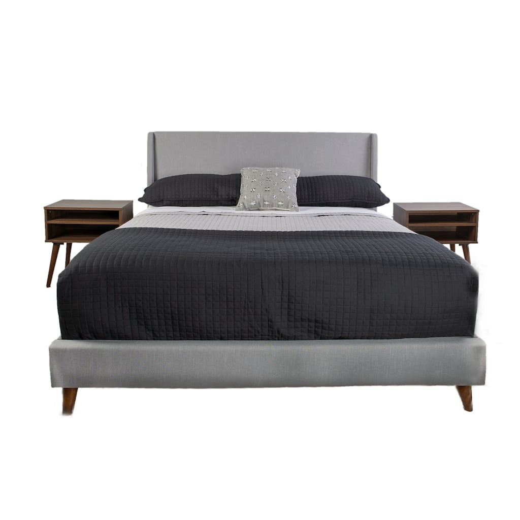 Queen Size Polyester Upholstered Platform Bed Set with Includes 2 Nightstands