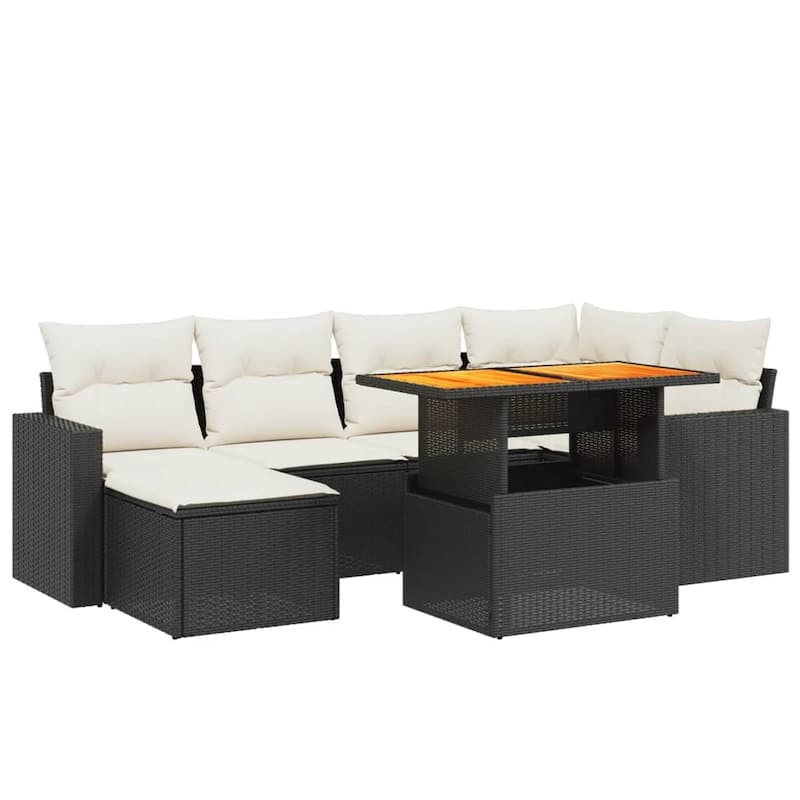 vidaXL Patio Sofa Set with Cushions Outdoor Furniture 7 Piece Poly Rattan - 21.7 x 39.4 x 28.7 in