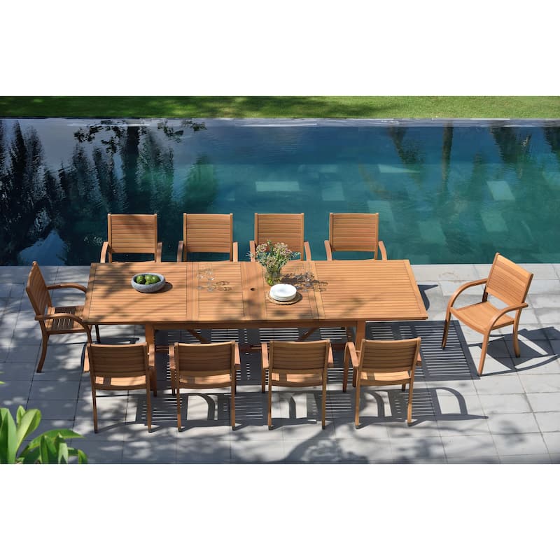 LifestyleGarden George 11 piece FSC Wood Outdoor Patio Dining Set - 11 Piece
