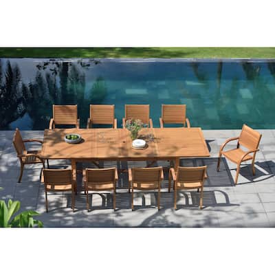 LifestyleGarden George 11 piece FSC Wood Outdoor Patio Dining Set - Teak Finish - 11 Piece
