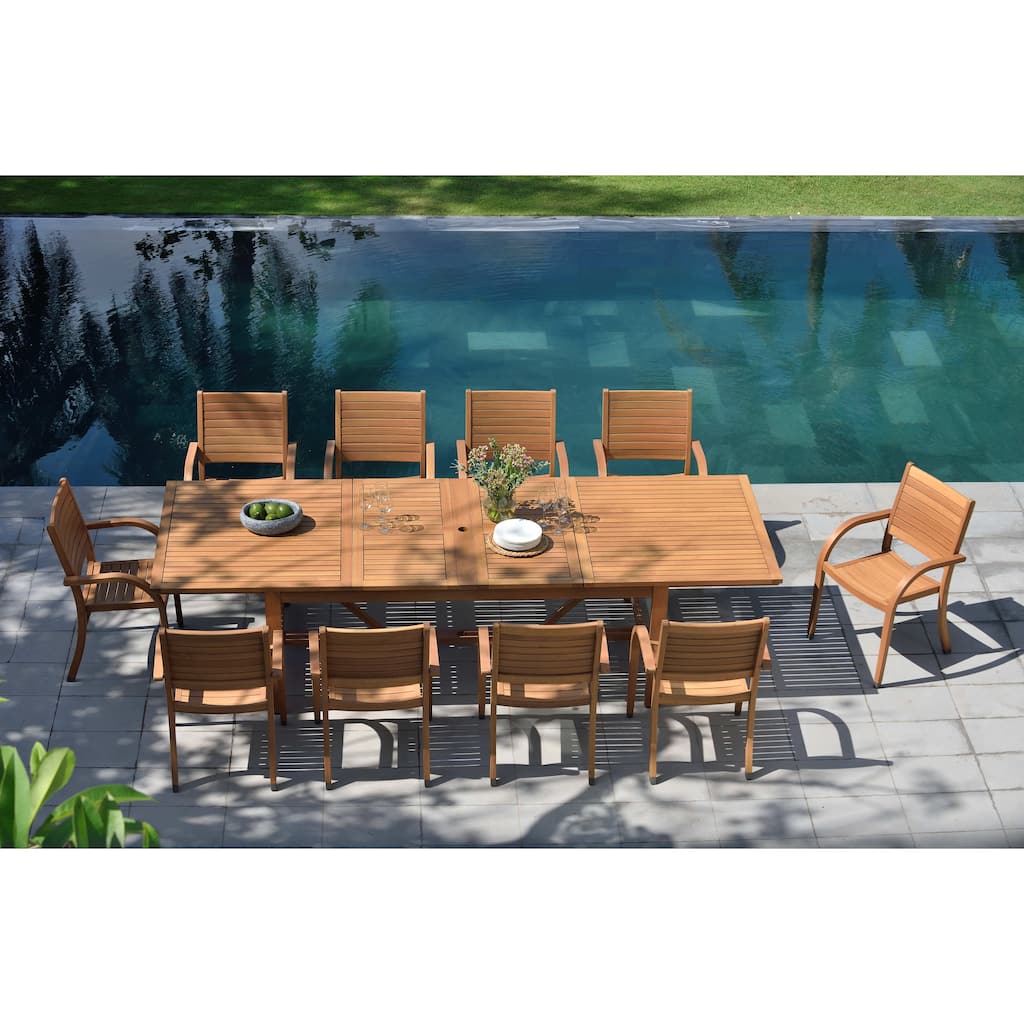 LifestyleGarden George 11 piece FSC Wood Outdoor Patio Dining Set - 11 Piece