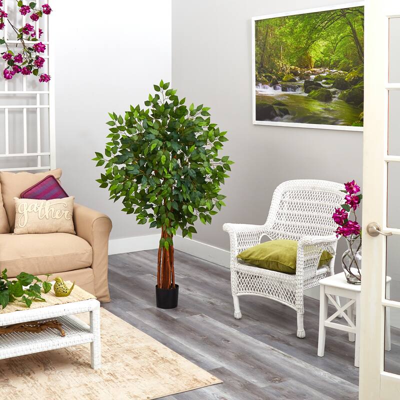 4.5' Super Deluxe Ficus Artificial Tree with Natural Trunk 53 Bed