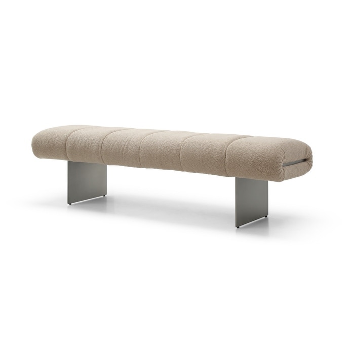 HomeRoots 63" Beige and Nickel Boucle and Steel Upholstered Bench - 63.00 in. x 17.00 in. x 19.00 in.