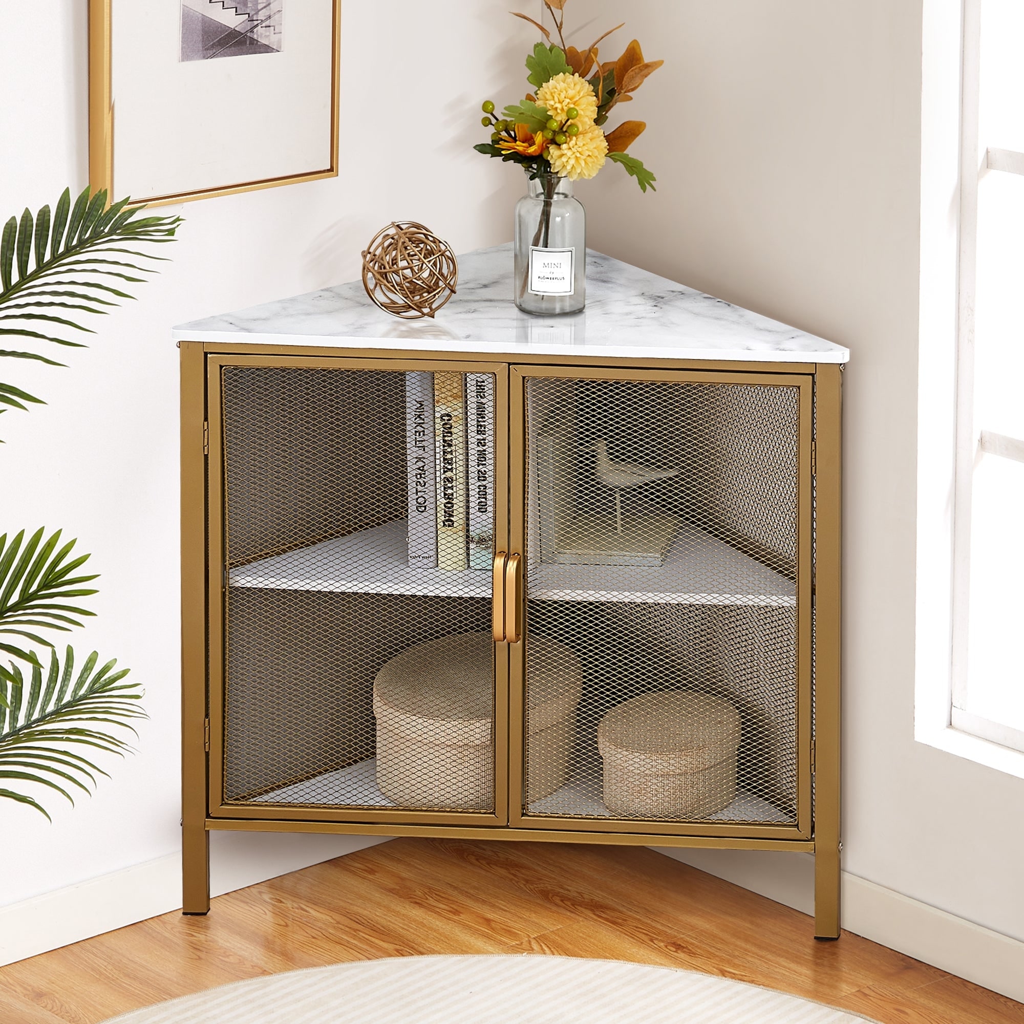 VECELO Modern Triangle Corner Bookcase Corner Bookshelf with