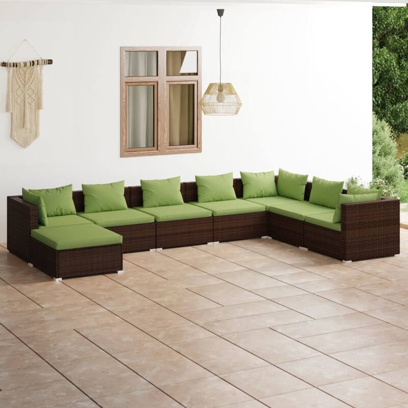 vidaXL 7 Piece Patio Lounge Set with Cushions Poly Rattan Brown - 27.6" x 27.6" x 24" - 27.6" x 27.6" x 24"
