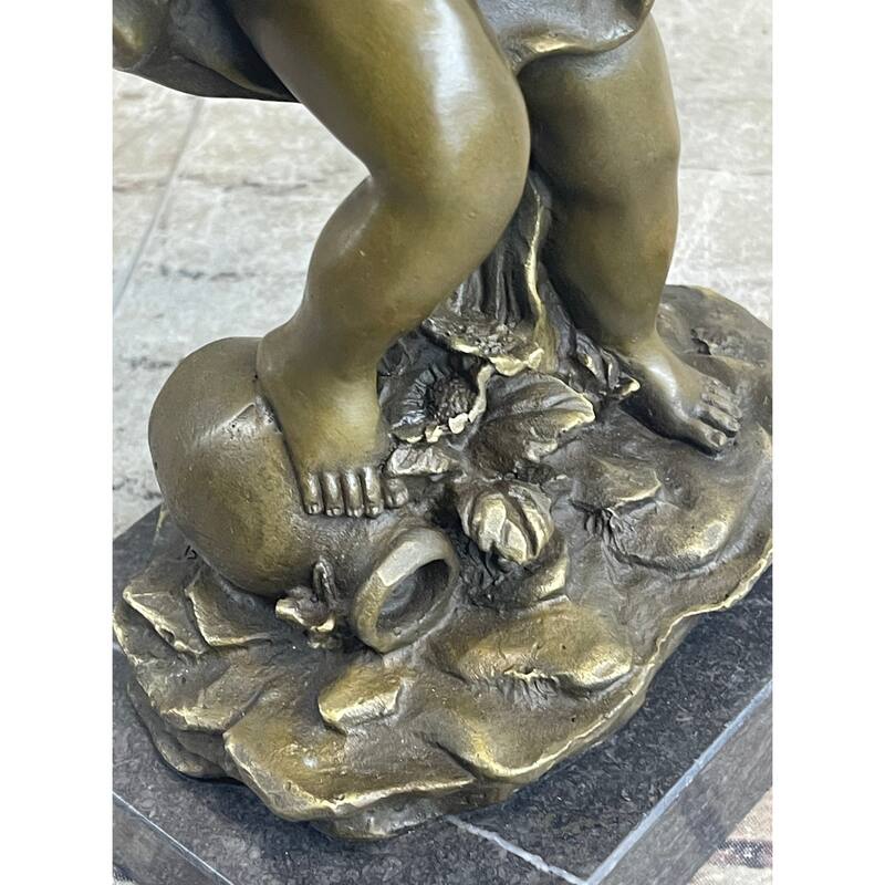 Cherub Child Angel Playing Violin Bronze Metal Statue Sculpture Memorial Decor Marble Base