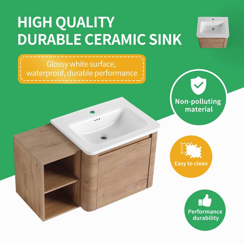 BNK 24''/28''/36''/40''/60''/68'' Bathroom Vanity With Sink, Floating Bathroom Vanity with Soft Close Doors and Shelf