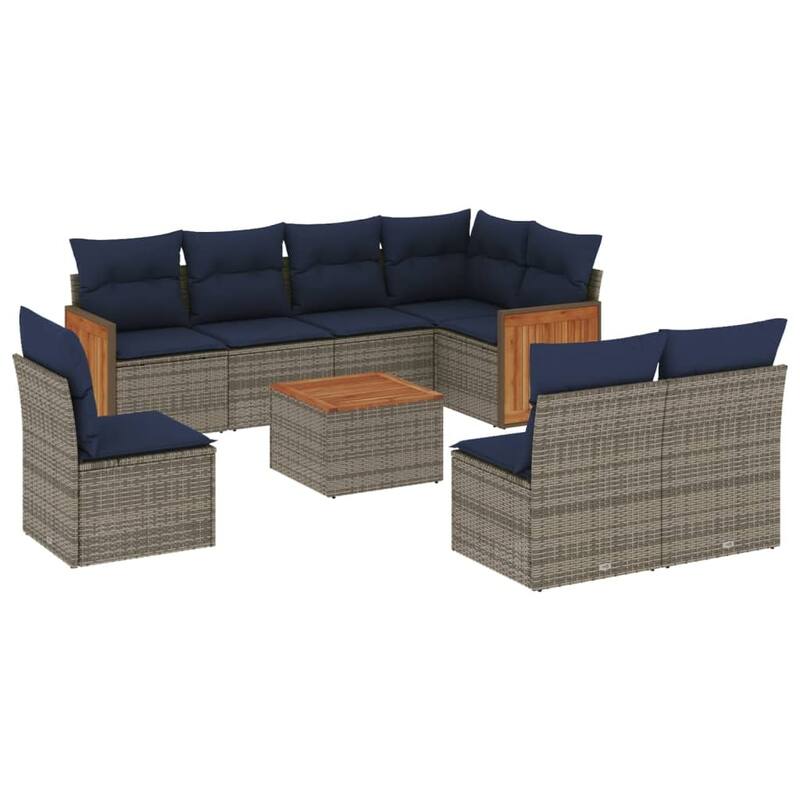 vidaXL 8/9 Piece Patio Sofa Set with Cushions Black/Gray Poly Rattan - 21.7 x 24.4 x 27.2