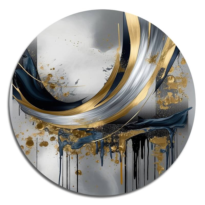 Designart "Shapes And Lines Abstract Marble V" Abstract Marble Metal Round Wall Art
