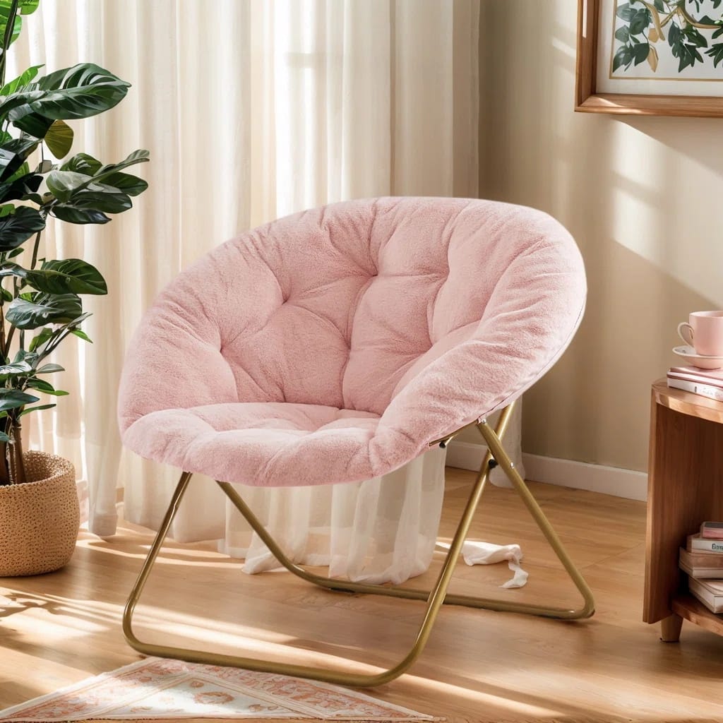 Faux Fur Folding Saucer Chair, Comfy Lounge Chairs for Bedroom Living Room Flexible Folding Seating