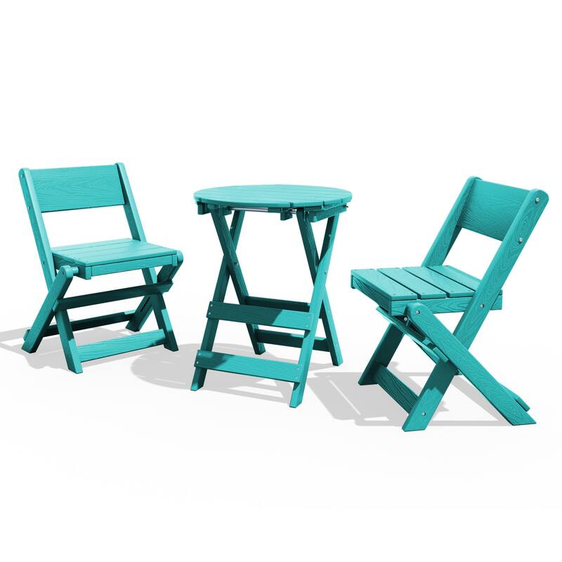 3-Piece Outdoor HDPE Bistro Set, Waterproof, Weather-Resistant & Foldable - Peacock Blue