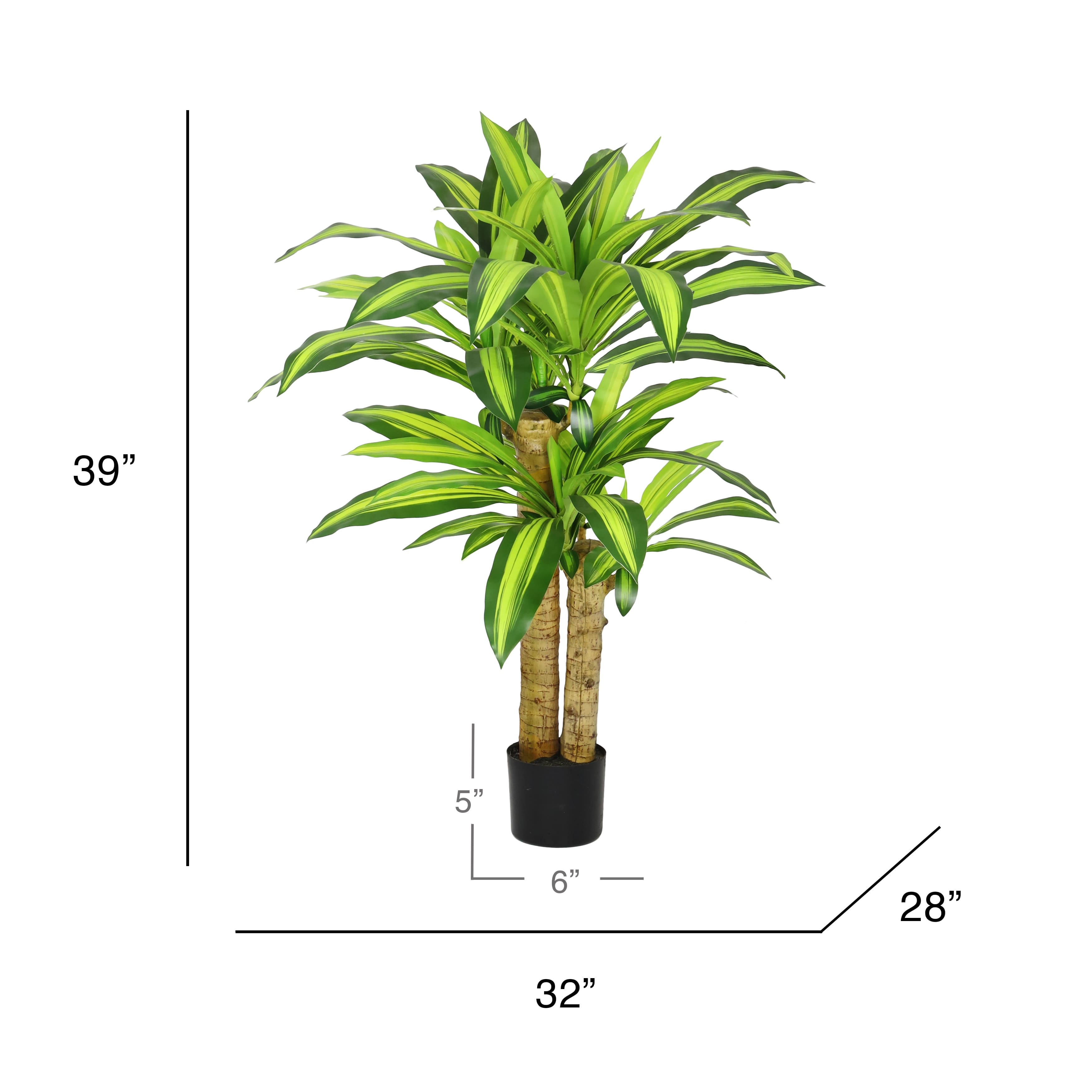 3.25ft Real Touch Artificial Dracaena Tree Plant in Black Pot 39" H x