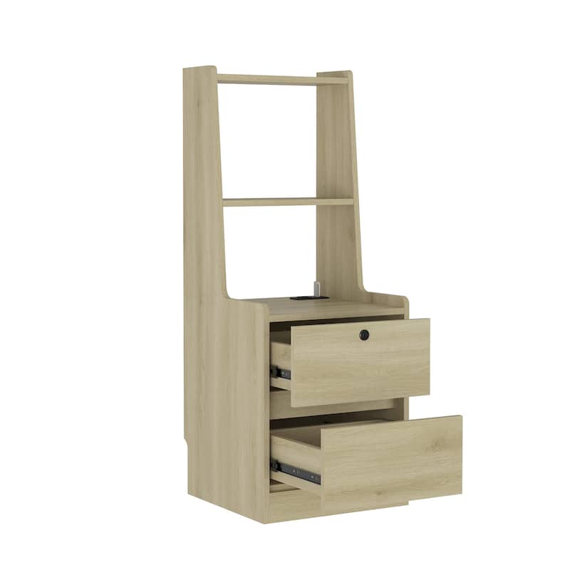 Nightstand with Charging Station, Smart Nightstand with Night Light, Modern Night Stand with Bookshelf,with Storage Cabinet