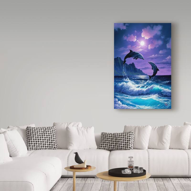 Anthony Casay 'Jumping Dolphins' Canvas Art