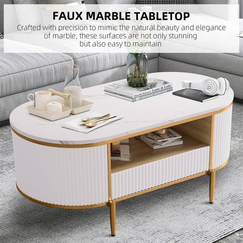 Modern Luxury Fluted Coffee Table, 47.24" Oval Coffee Table
