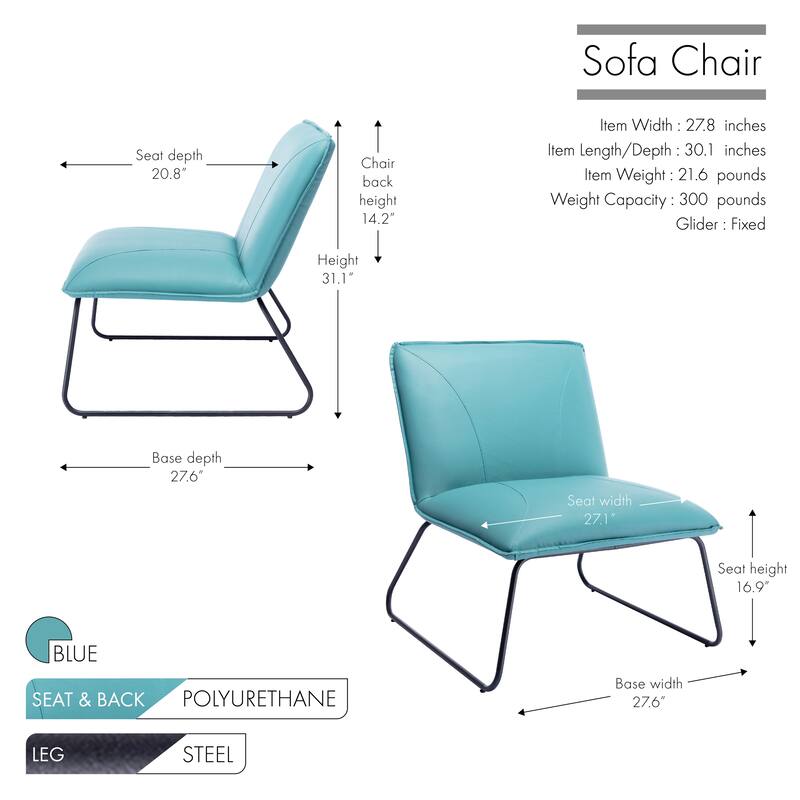 Porthos Home Quyen Armless 1 Sofa Seat, PU Leather Upholstery, Steel Legs