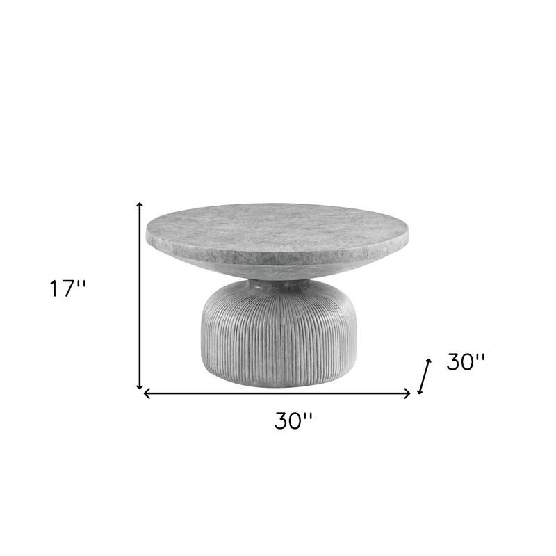 HomeRoots 30" Gray Cement Round Pedestal Coffee Table - 30' X '17' X '30