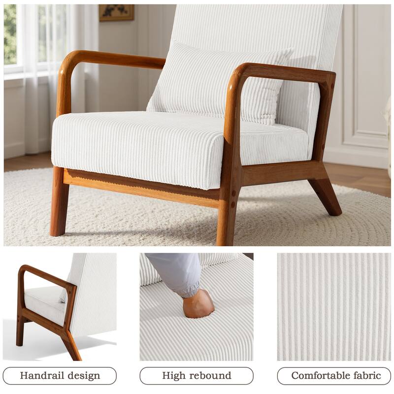 Uixe Mid Century Solid Wood Upholstered Corduroy Accent Chair