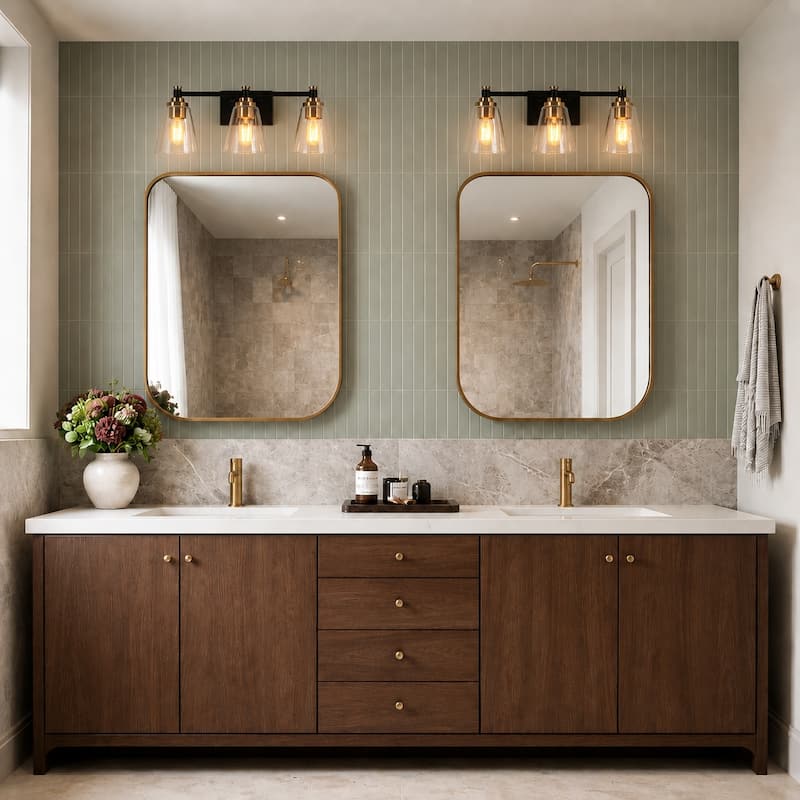 3-Light Modern Black Gold Bathroom Vanity Light Dimmable Cone Wall Sconces