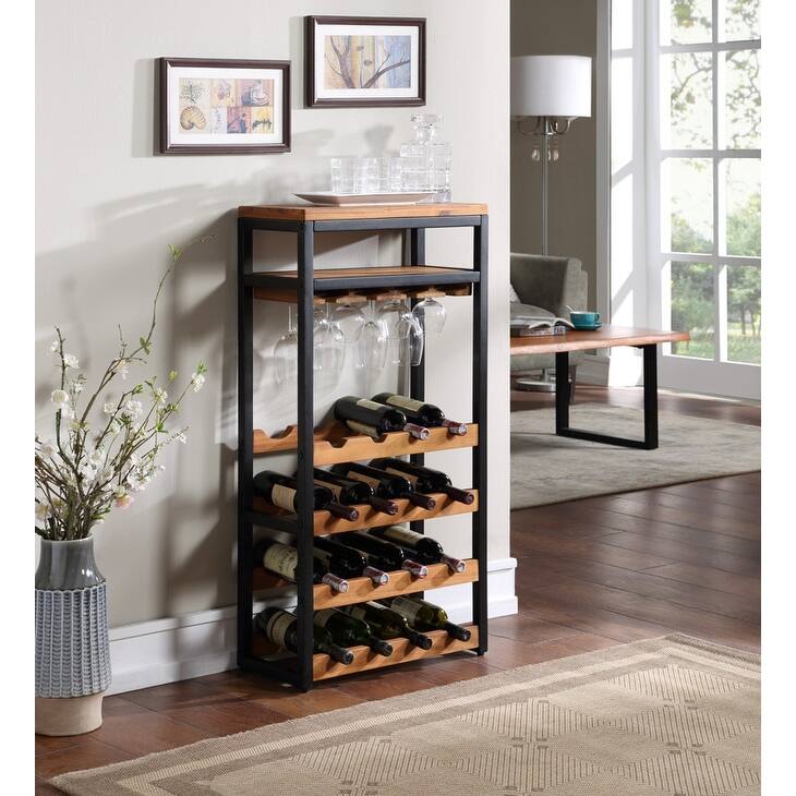 Solid Acacia Hardwood Berlin Wine Rack with Powder Coated Metal