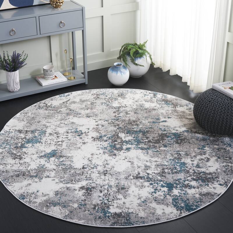 SAFAVIEH Lagoon Irmtraud Modern Abstract Polyester Area Rug - 6'7" Round - Light Grey/Light Blue