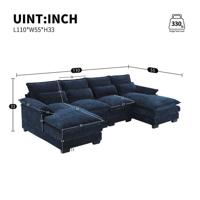 6-seat U-shaped Sectional Sofa, Sleeper Sectional with Waist Pillows for Living Room, Apartment