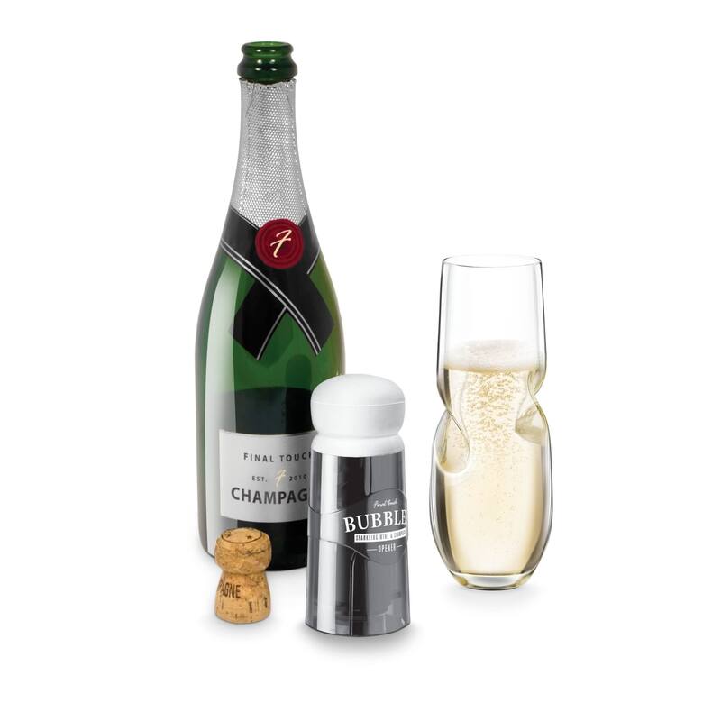 Final Touch Bubbles Champagne Glass Set with Opener - 10 oz