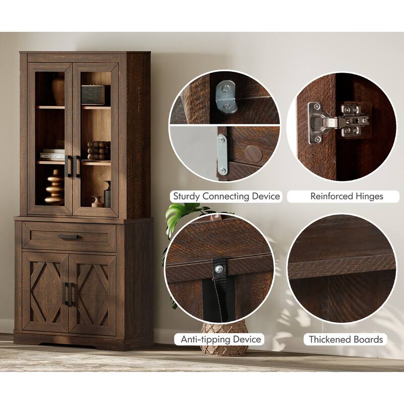 5 Tier 4-Column Bookshelf Set with Open Storage and Glass Doors