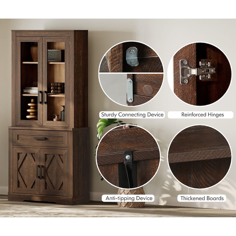 Modern Farmhouse TV Stand with Bookcase for 65" 75" TV with Barn Door for Living Room, Bedroom & Home Office