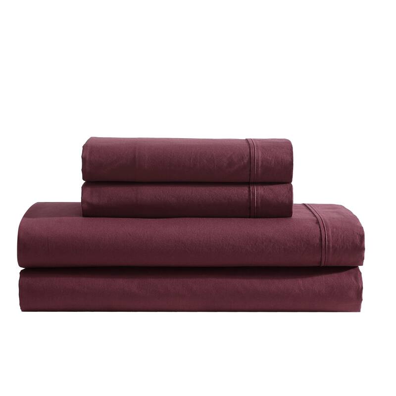 Calvin Klein Washed Cotton Percale Sheet Set - Red - Queen