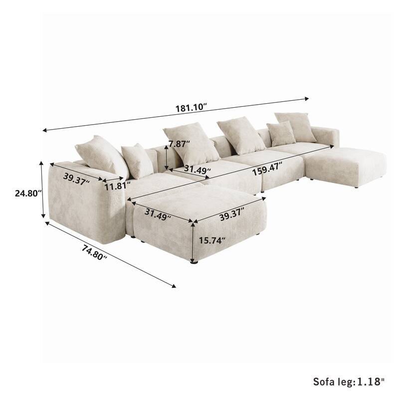181" Corduroy Modular Sofa