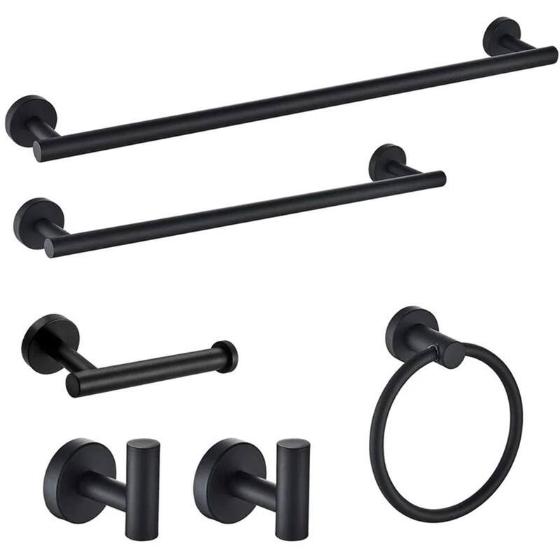 6-Piece Bath Hardware Set in Stainless Steel - Black