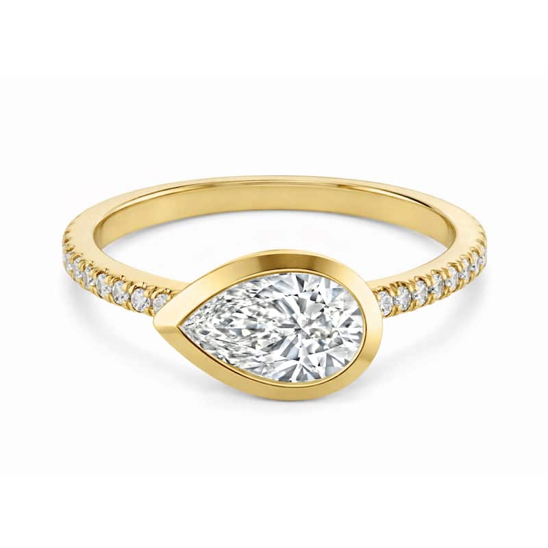 Auriya 14K Gold Bezel Pear Diamond Engagement Ring 1.00 - 5.00ct. tw. (F-G, VS) - 4.00 carats - 4 - Yellow