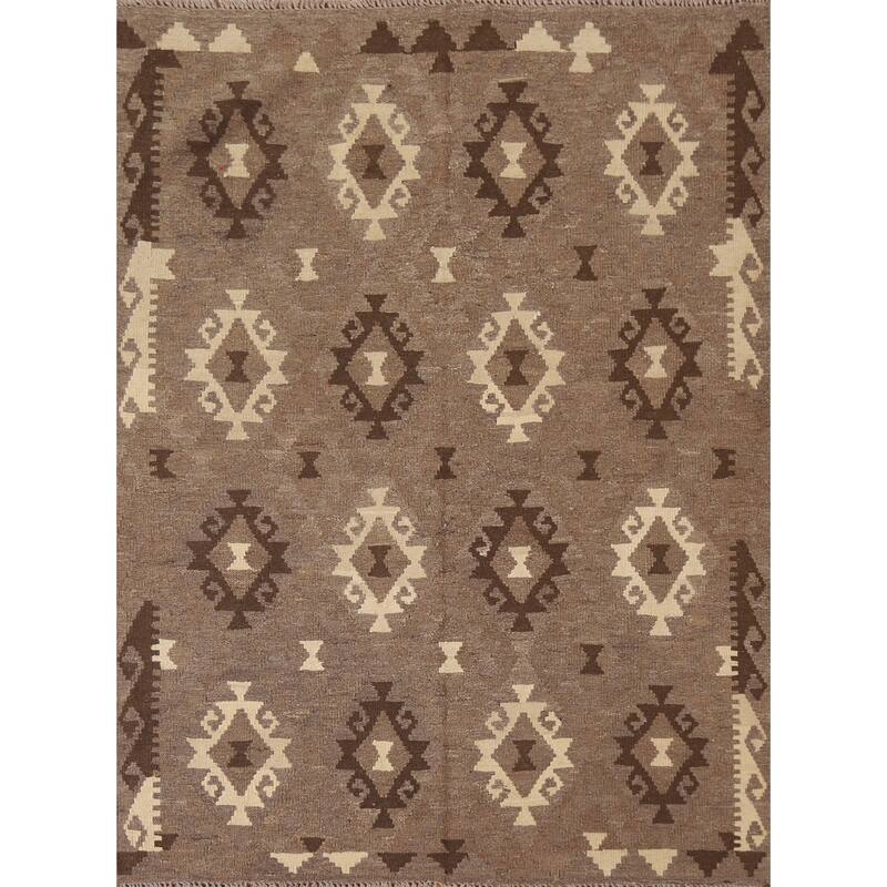 Hand Woven Oriental 100% Wool Carpet Southwestern Geometric Brown Kilim Area Rug - 6' 5'' X 5' 2''