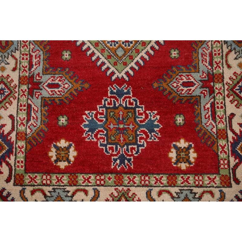 Geometric Red Kazak Accent Rug Home Decor Hand-Knotted Wool Carpet - 2'10" x 4'5"