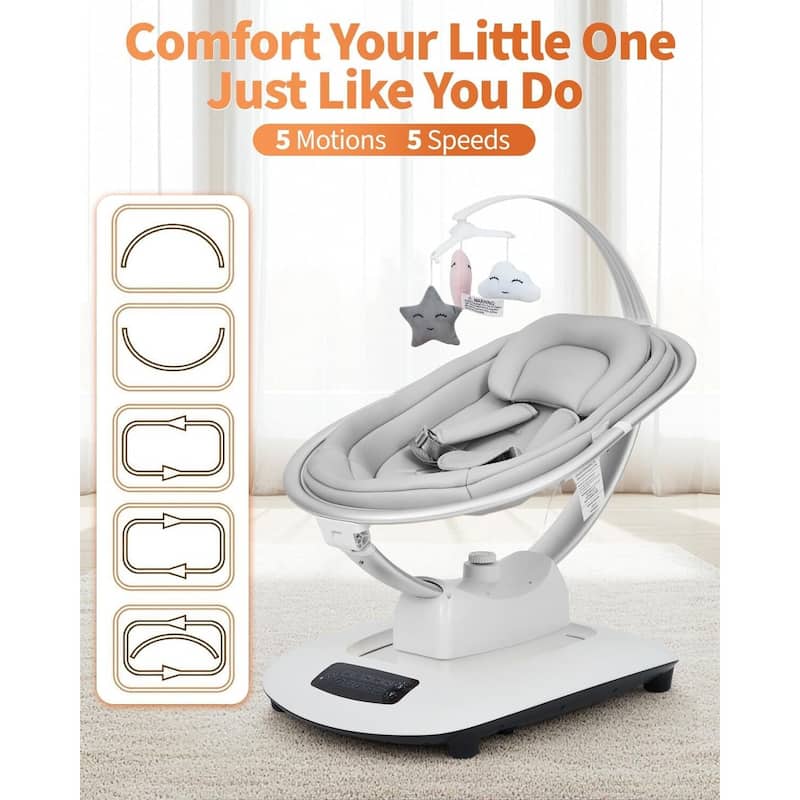Electric Baby Swings for Infants to Toddler with 5 Motion Modes 5 Speeds, Light Grey
