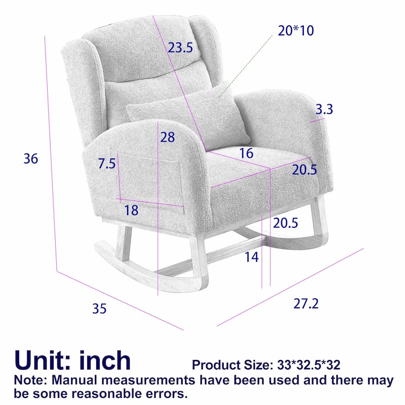 27.2"Modern Accent High Backrest Living Room Lounge Arm Rocking Chair,Two Side Pocket