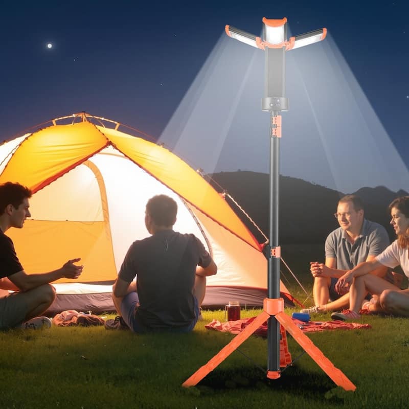 Rechargeable LED Work Light with Adjustable Tripod Stand 3000K–6500K Brightness Control for Camping - Black-Orange
