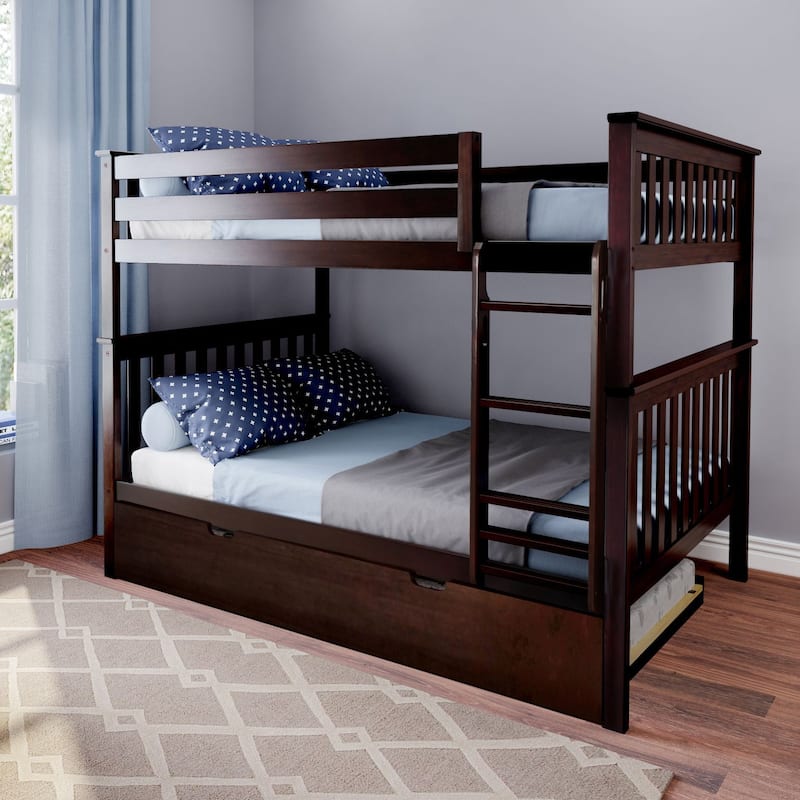 Max and Lily Full over Full Bunk Bed with Trundle Bed - Espresso