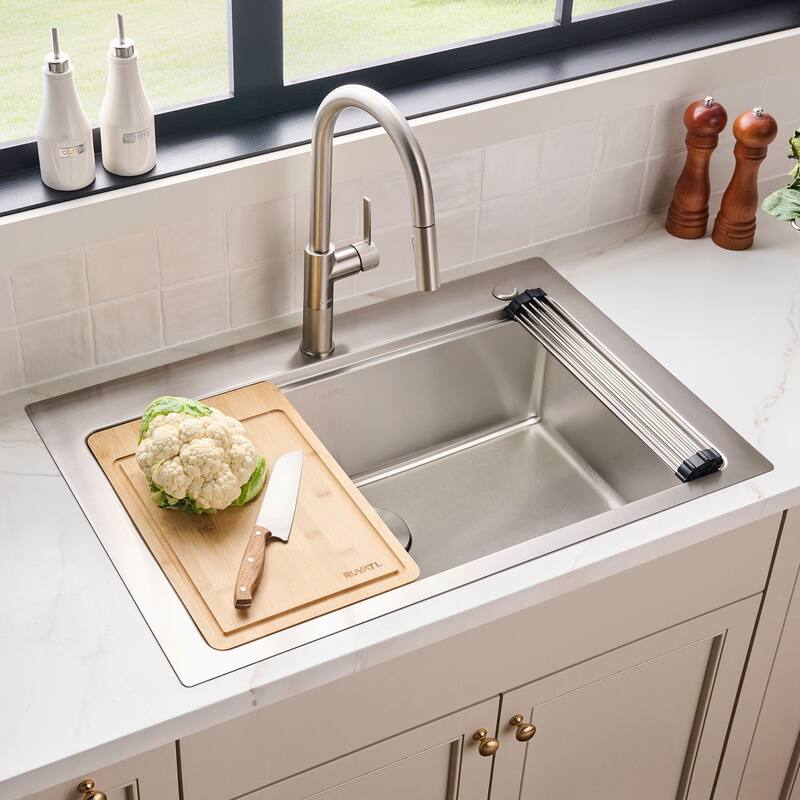 Ruvati 33 x 22 inch Drop-in Topmount Workstation Kitchen Sink 16 Gauge Stainless Steel Single Bowl – RVM5233