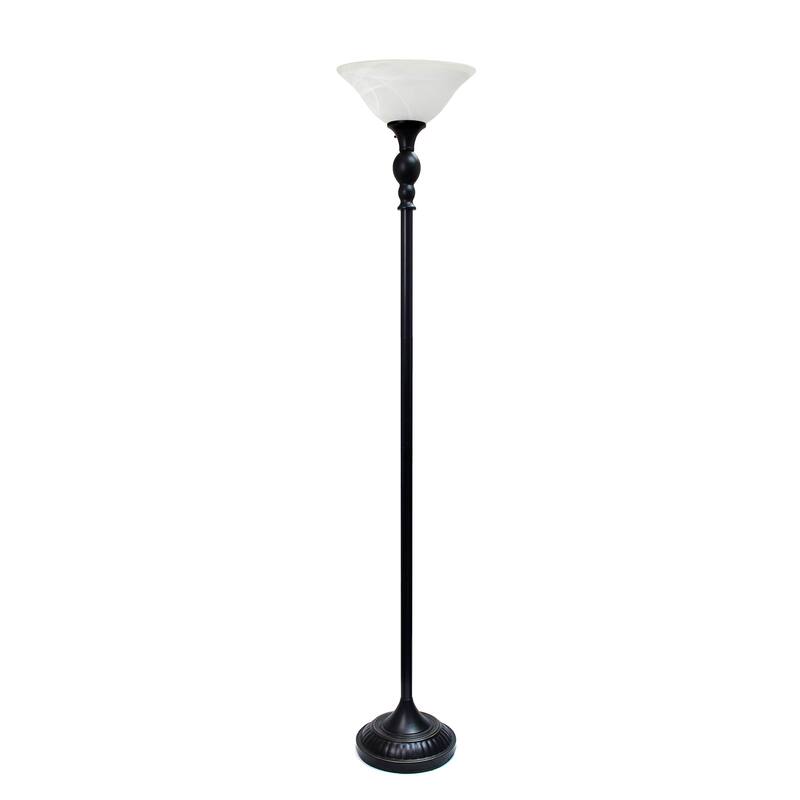 LF2001-RBW 1 Light Torchiere Floor Lamp with Marbelized White Glass Shade, Restoration Bronze and White - Brown - Brown
