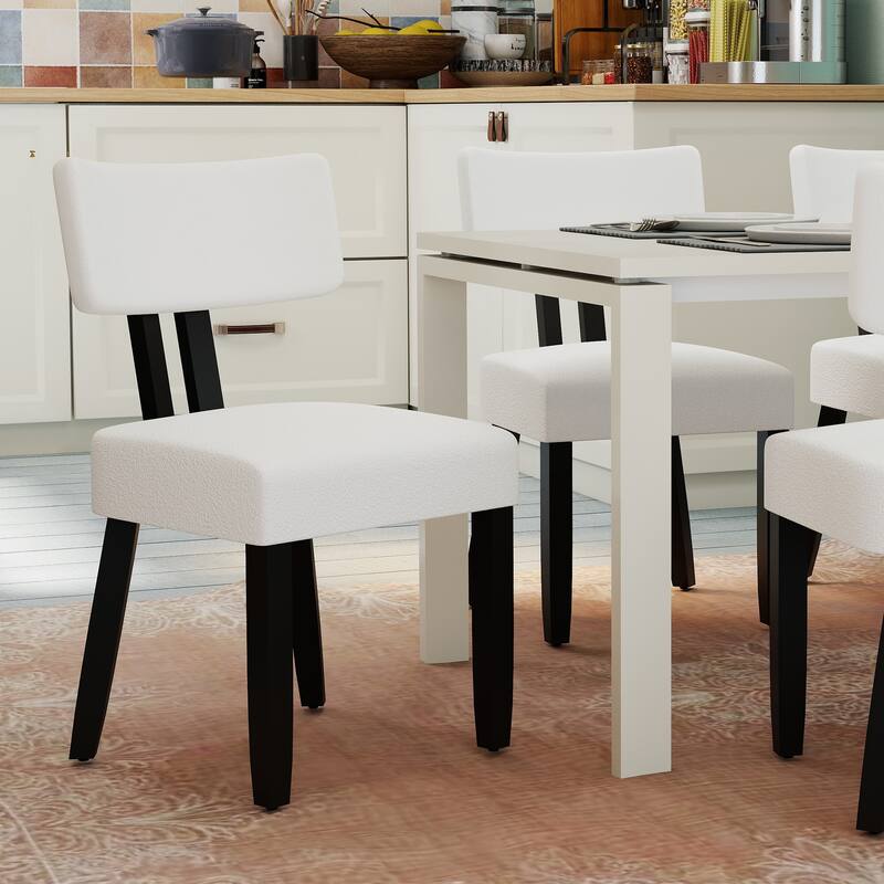 Mid-century Fabric Upholstered Dining Chairs in Black Legs - Beige