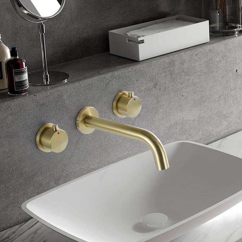 8 in W*8.23 D Solid Brass 2-Handle Wall Mounted Bathroom Sink Faucet