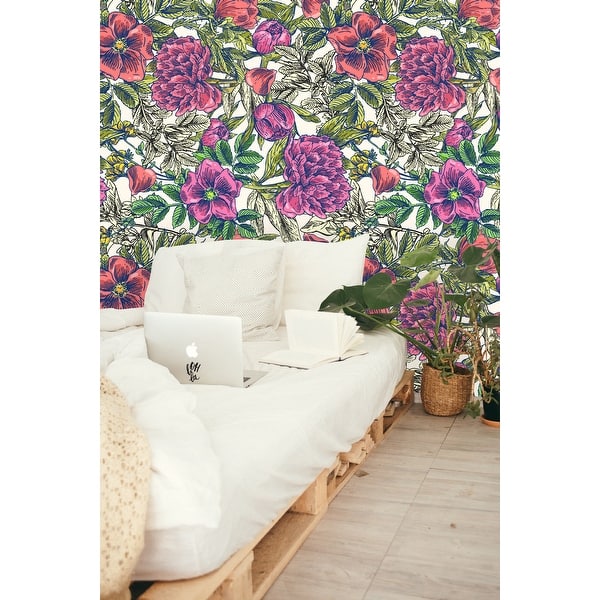 Retro Floral Mix Wallpaper - Overstock - 32769625