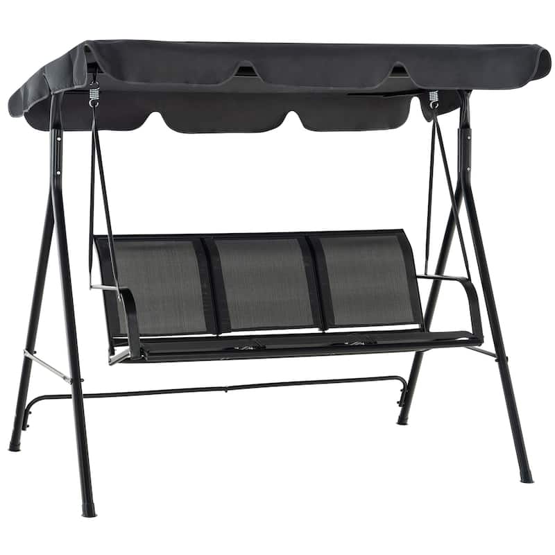 MCombo Outdoor Patio Canopy Swing Chair 3-Person, Steel Frame Textilence Seats Swing Glider, 4507